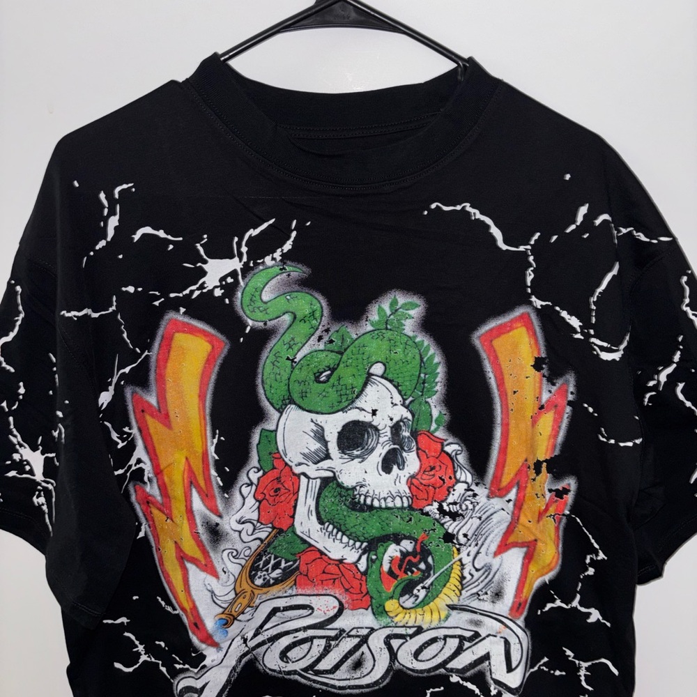 Black Graphic Tee with Skull and Snake Design
